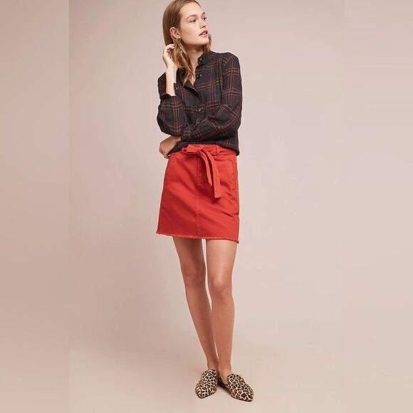 Pilcro Anthropologie Belted Mini Skirt Fall Burnt Orange Size 00 EUC - Picture 2 of 9